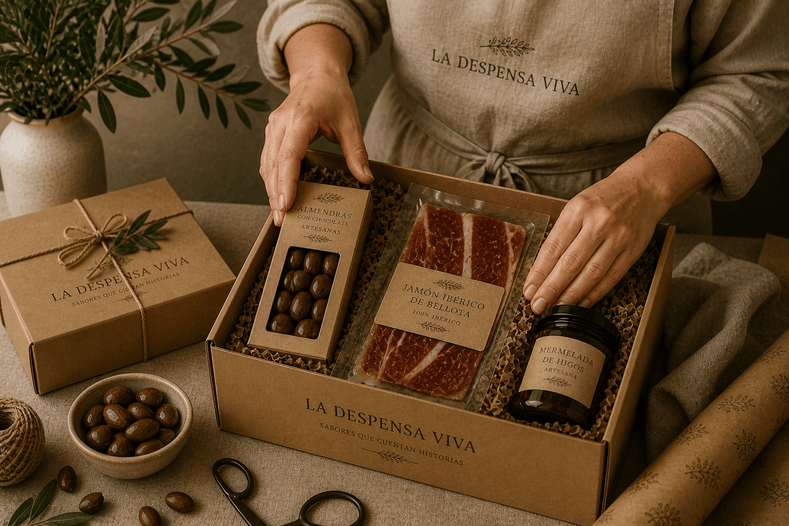 Preparando una caja gourmet de La Despensa Viva